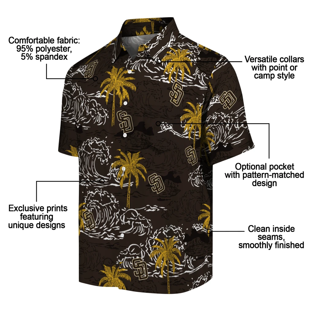 San Diego Padres Hawaiian Shirt - Wave Palm san diego padres wave palm brown hawaiian shirts new arrival