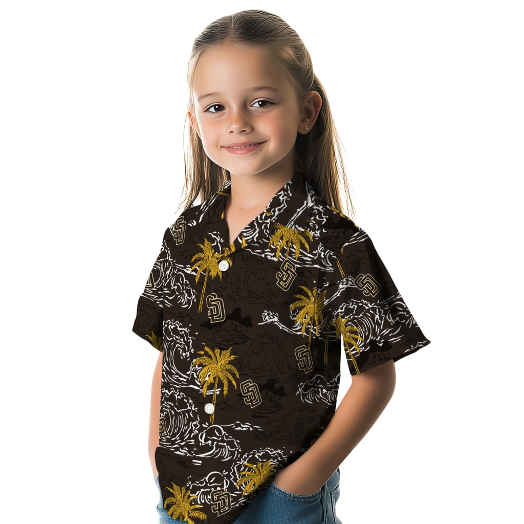San Diego Padres Hawaiian Shirt - Wave Palm san diego padres wave palm brown hawaiian shirts premium grade