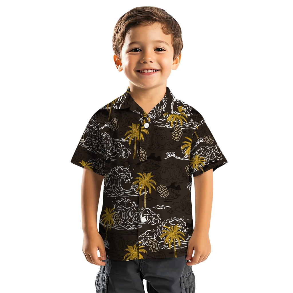 San Diego Padres Hawaiian Shirt - Wave Palm san diego padres wave palm brown hawaiian shirts top rated
