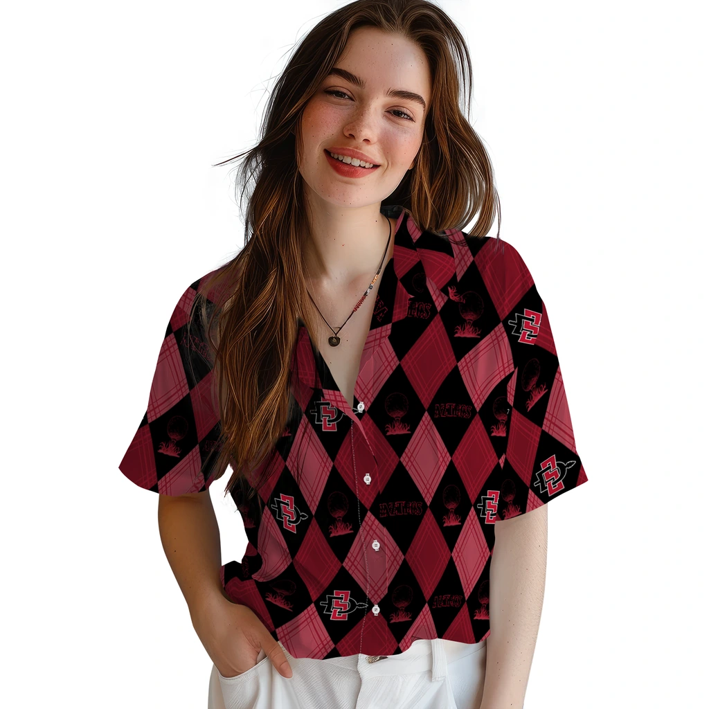 San Diego State Aztecs Hawaiian Shirt - Golfing Plaid san diego state aztecs balloon plaid red hawaiian shirts latest model