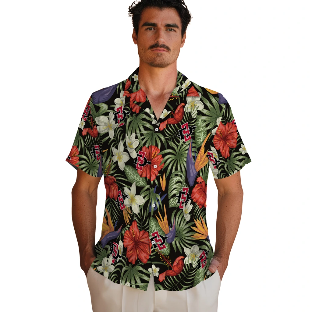 San Diego State Aztecs Hawaiian Shirt - Hawaii Floral Hibiscus san diego state aztecs hibiscus bird hawaiian shirts fashion forward