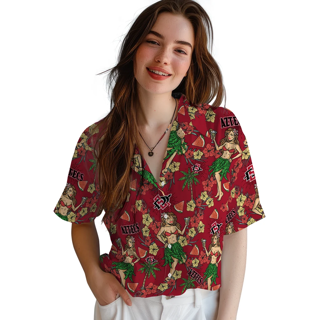 San Diego State Aztecs Hawaiian Shirt - Hawaiian Girls Design san diego state aztecs hawaiian girls design red hawaiian shirts latest model
