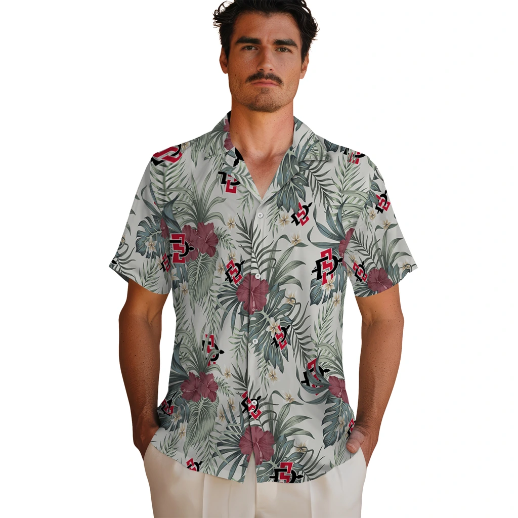 San Diego State Aztecs Hawaiian Shirt - Hibiscus Designs san diego state aztecs hibiscus designs beige hawaiian shirts fashion forward