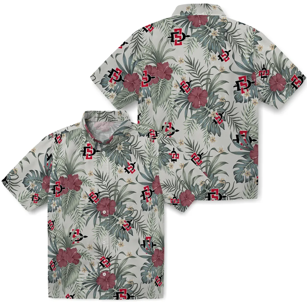 San Diego State Aztecs Hawaiian Shirt - Hibiscus Designs san diego state aztecs hibiscus designs beige hawaiian shirts high quality