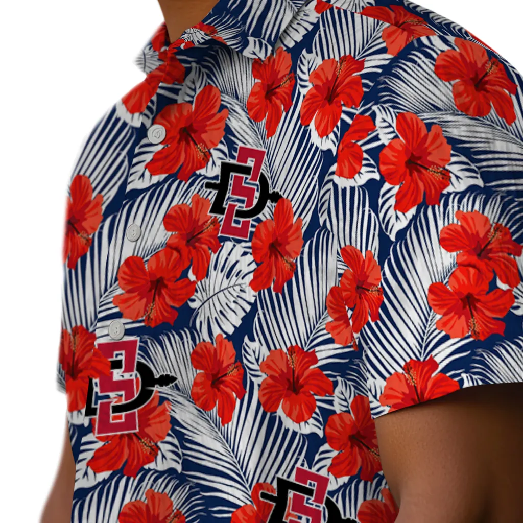 San Diego State Aztecs Hawaiian Shirt - Hibiscus Fiesta san diego state aztecs hibiscus fiesta red royal blue hawaiian shirts trendy