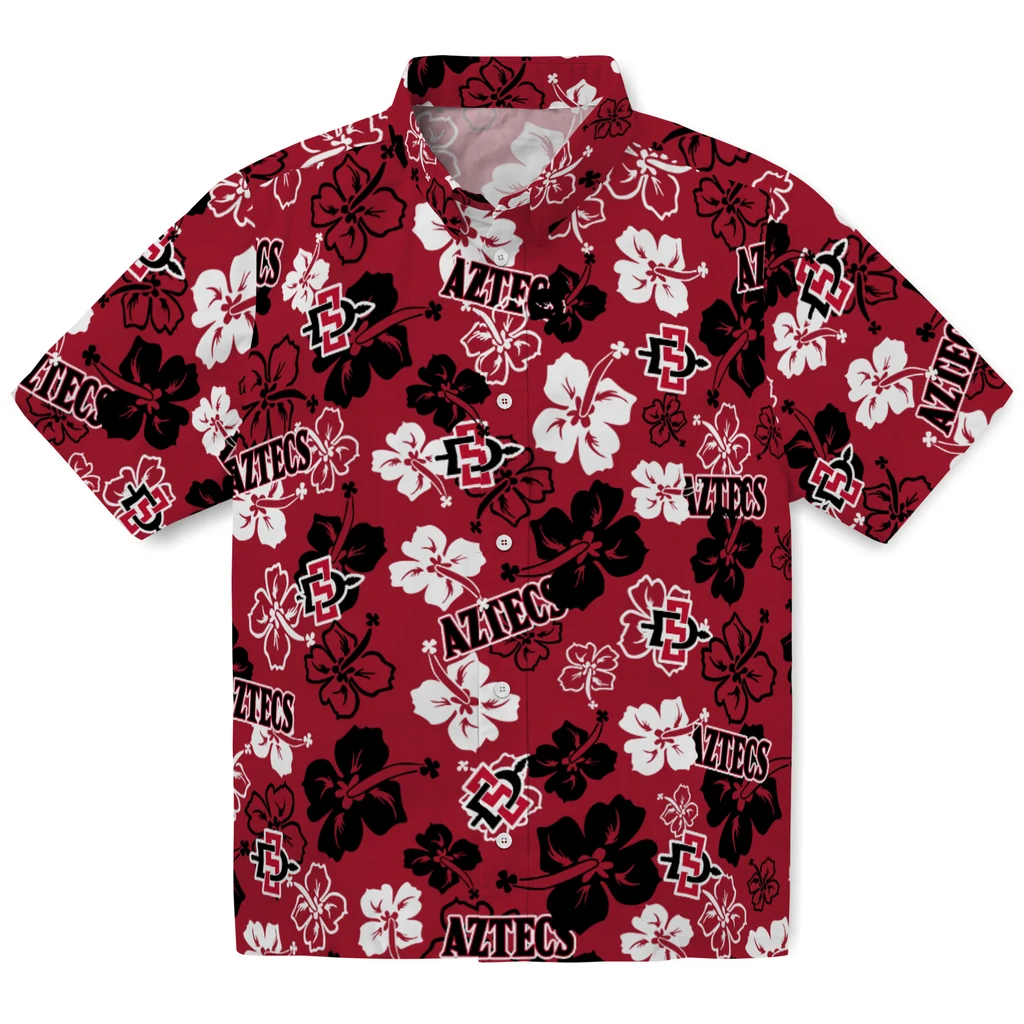 San Diego State Aztecs Hawaiian Shirt - Hibiscus Flower Design san diego state aztecs hibiscus bloom red hawaiian shirts best selling