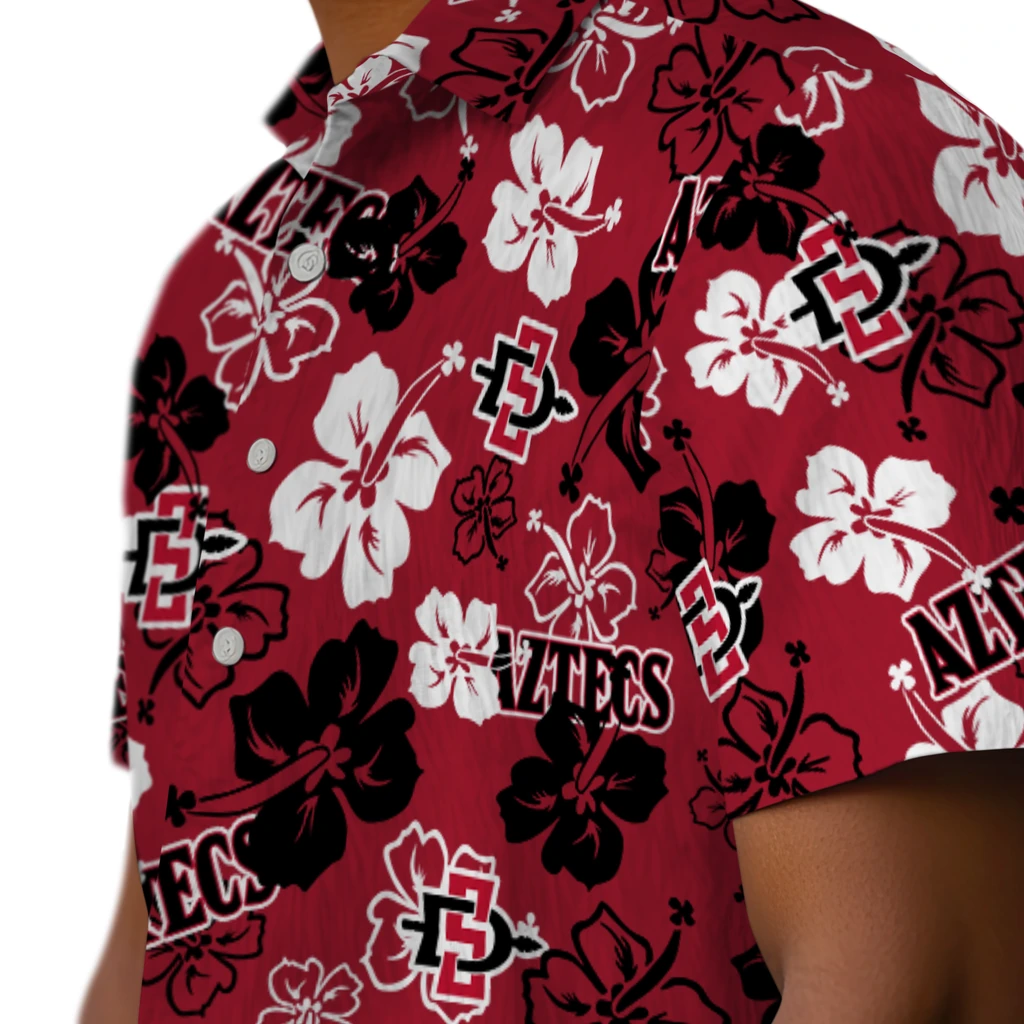 San Diego State Aztecs Hawaiian Shirt - Hibiscus Flower Design san diego state aztecs hibiscus bloom red hawaiian shirts trendy