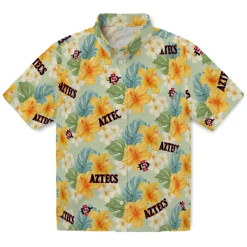 san diego state aztecs hibiscus mood pale lime yellow hawaiian shirts best selling