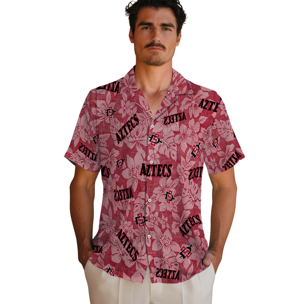 San Diego State Aztecs Hawaiian Shirt - Hibiscus Oasis san diego state aztecs hibiscus oasis red hawaiian shirts fashion forward