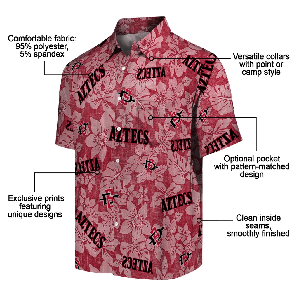 San Diego State Aztecs Hawaiian Shirt - Hibiscus Oasis san diego state aztecs hibiscus oasis red hawaiian shirts new arrival