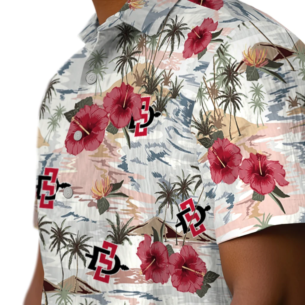 San Diego State Aztecs Hawaiian Shirt - Hibiscus Seaside san diego state aztecs hibiscus seaside white hawaiian shirts trendy