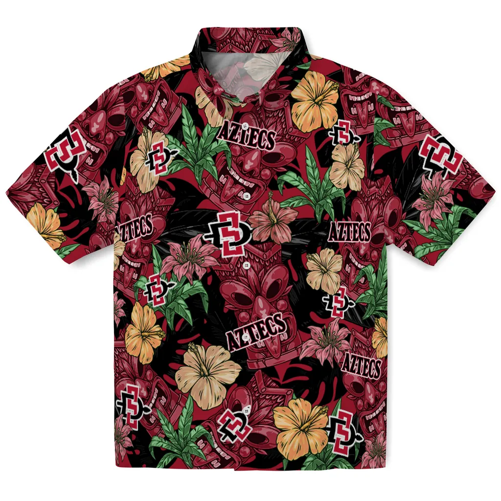 San Diego State Aztecs Hawaiian Shirt - Hibiscus Tiki Jungle san diego state aztecs tiki jungle red hawaiian shirts best selling