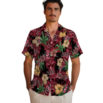 san diego state aztecs tiki jungle red hawaiian shirts fashion forward