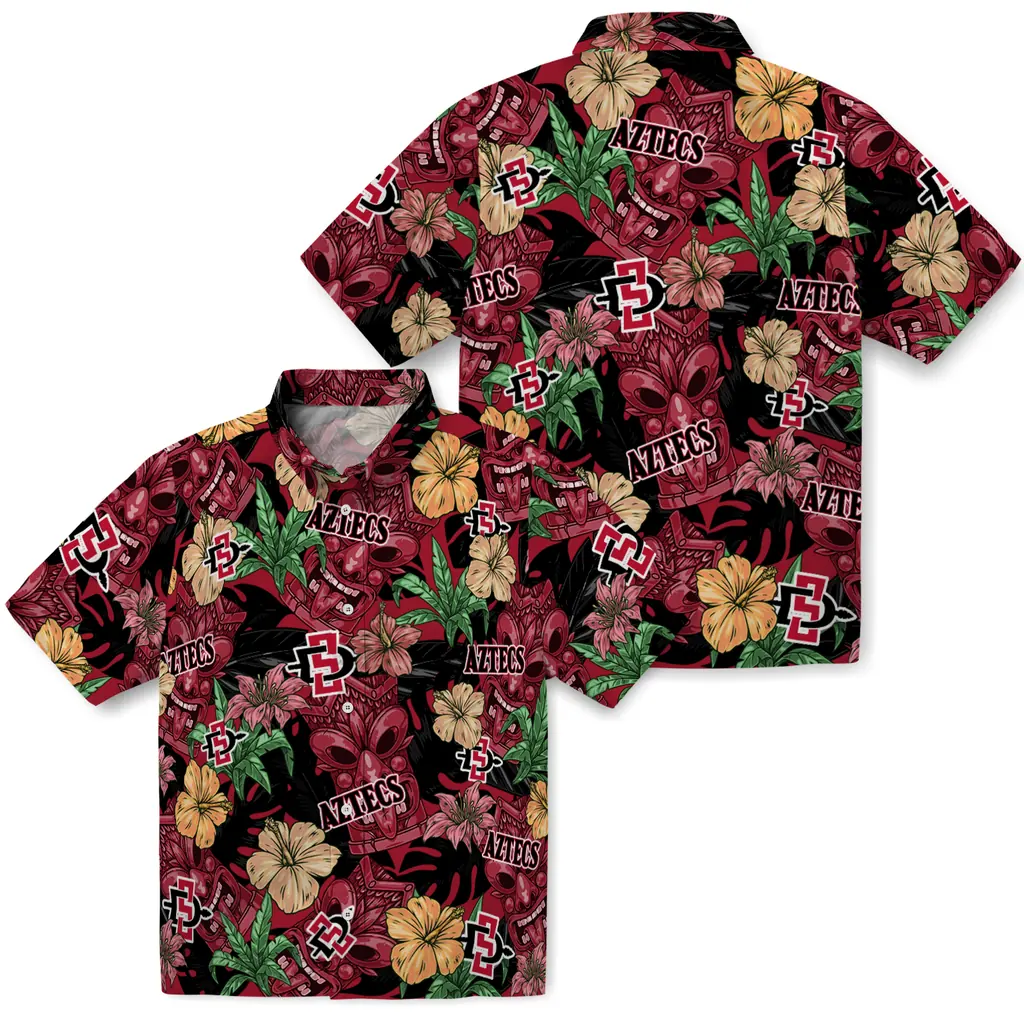 San Diego State Aztecs Hawaiian Shirt - Hibiscus Tiki Jungle san diego state aztecs tiki jungle red hawaiian shirts high quality