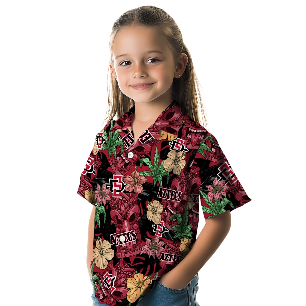 San Diego State Aztecs Hawaiian Shirt - Hibiscus Tiki Jungle san diego state aztecs tiki jungle red hawaiian shirts premium grade