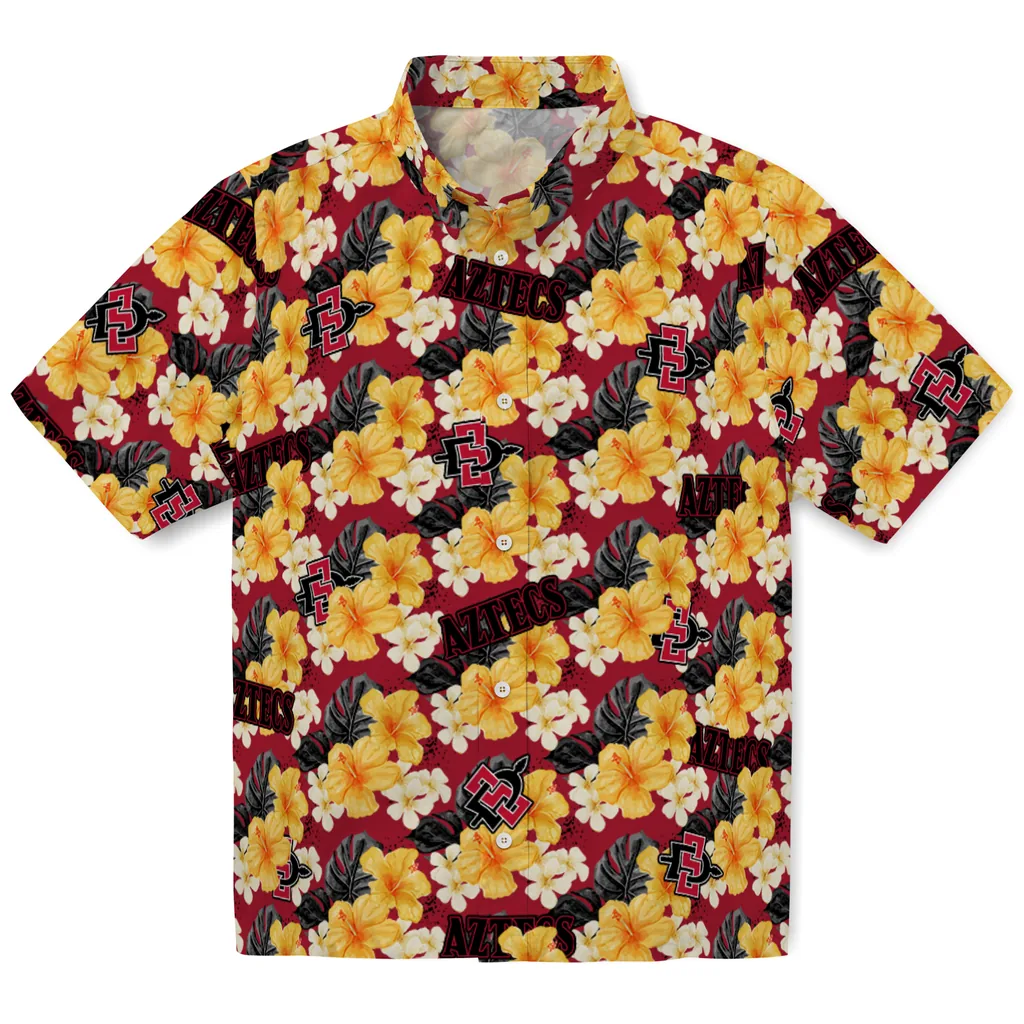 San Diego State Aztecs Hawaiian Shirt - Hibiscus Tropics san diego state aztecs hibiscus tropics red yellow hawaiian shirts best selling