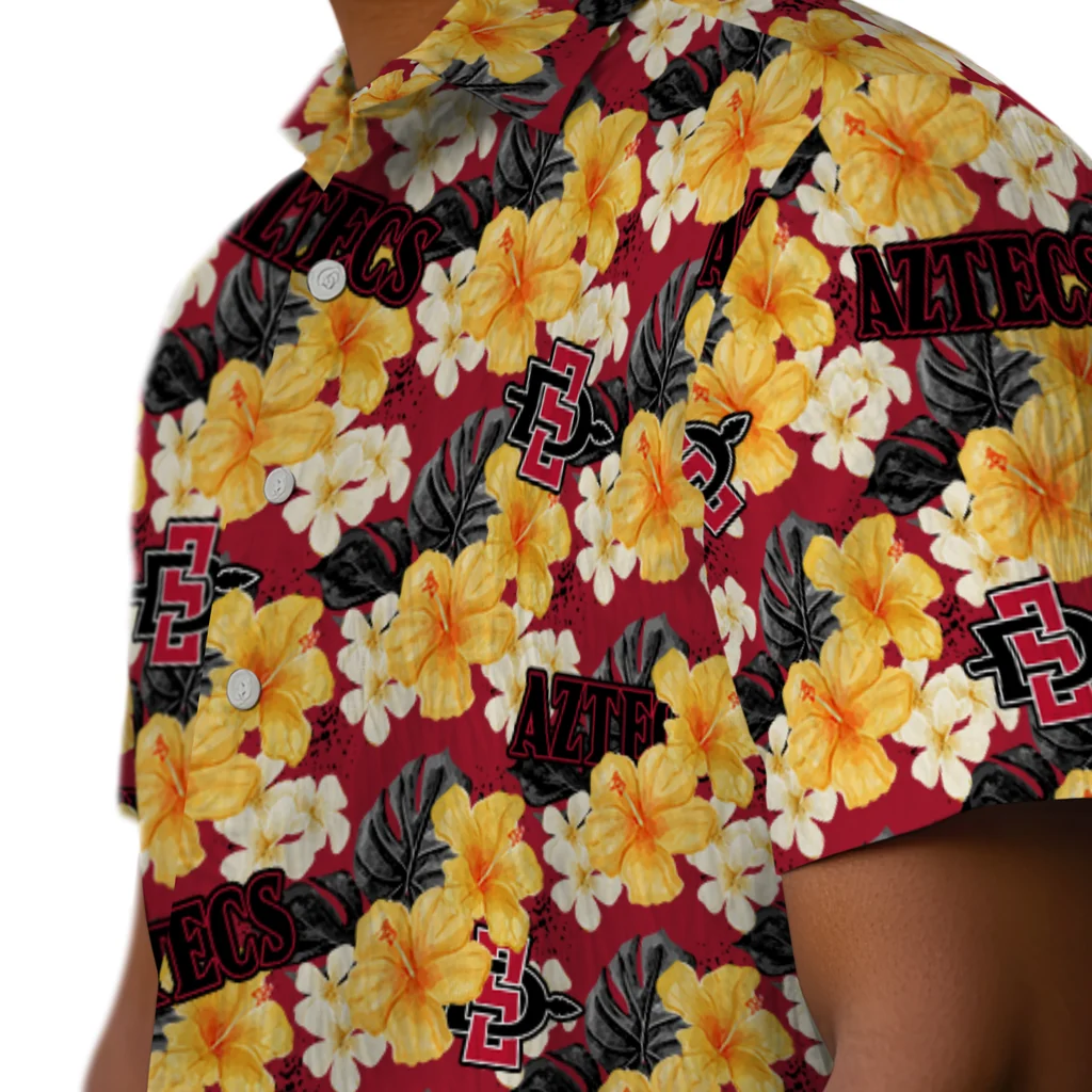San Diego State Aztecs Hawaiian Shirt - Hibiscus Tropics san diego state aztecs hibiscus tropics red yellow hawaiian shirts trendy