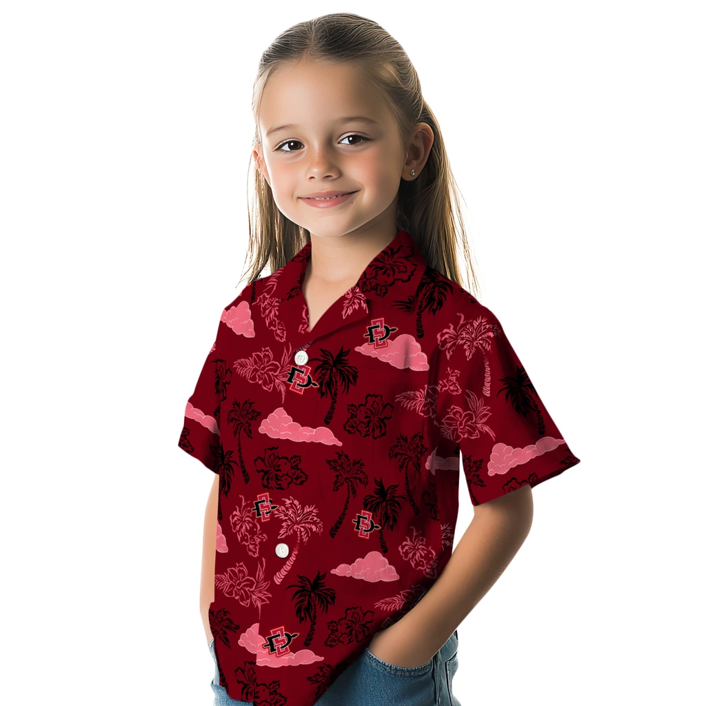 San Diego State Aztecs Hawaiian Shirt - Palm And Clouds san diego state aztecs palm and clouds red hawaiian shirts premium grade