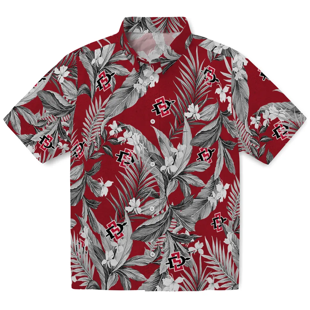 San Diego State Aztecs Hawaiian Shirt - Palm Leaves san diego state aztecs palm leaves red hawaiian shirts best selling