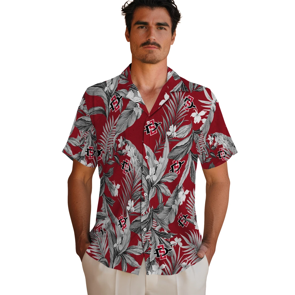 San Diego State Aztecs Hawaiian Shirt - Palm Leaves san diego state aztecs palm leaves red hawaiian shirts fashion forward