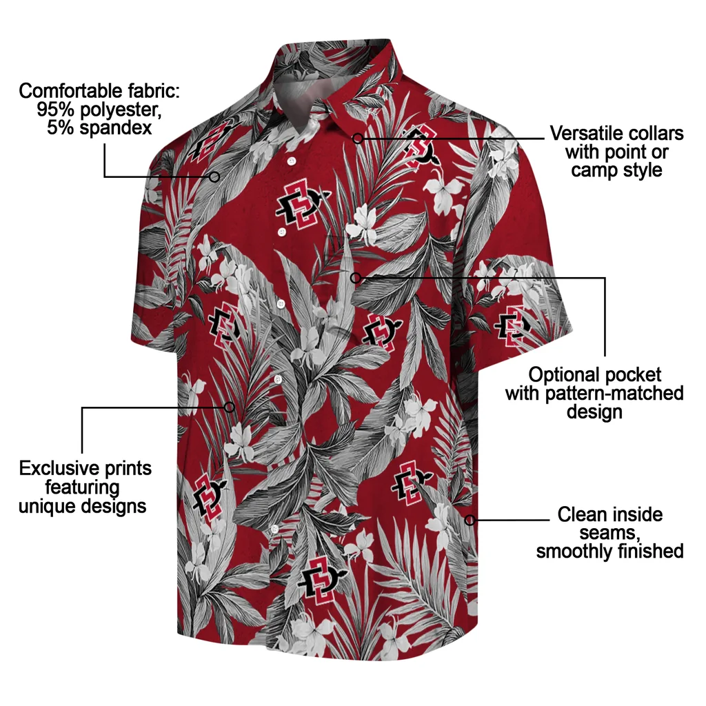 San Diego State Aztecs Hawaiian Shirt - Palm Leaves san diego state aztecs palm leaves red hawaiian shirts new arrival