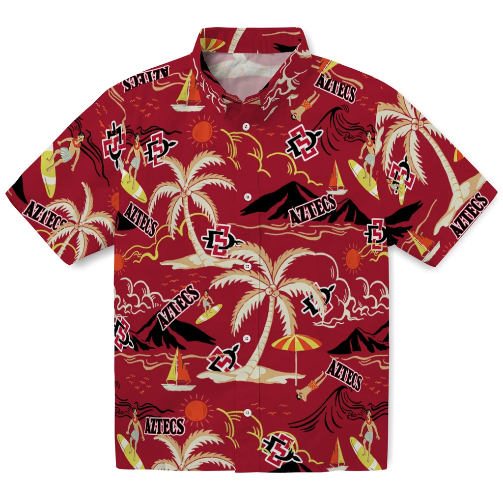 San Diego State Aztecs Hawaiian Shirt - Palm Tree Island san diego state aztecs palm tree island red hawaiian shirts best selling