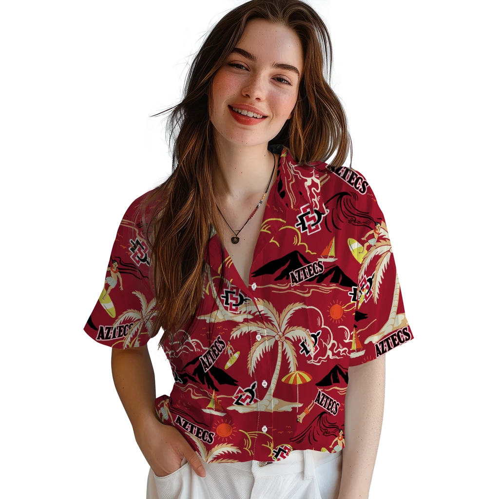 San Diego State Aztecs Hawaiian Shirt - Palm Tree Island san diego state aztecs palm tree island red hawaiian shirts latest model
