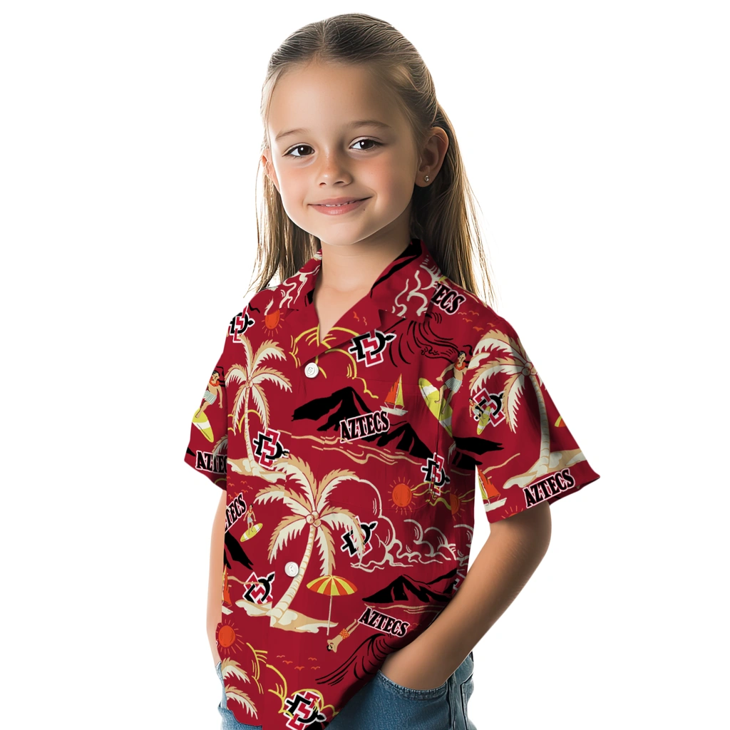 San Diego State Aztecs Hawaiian Shirt - Palm Tree Island san diego state aztecs palm tree island red hawaiian shirts premium grade