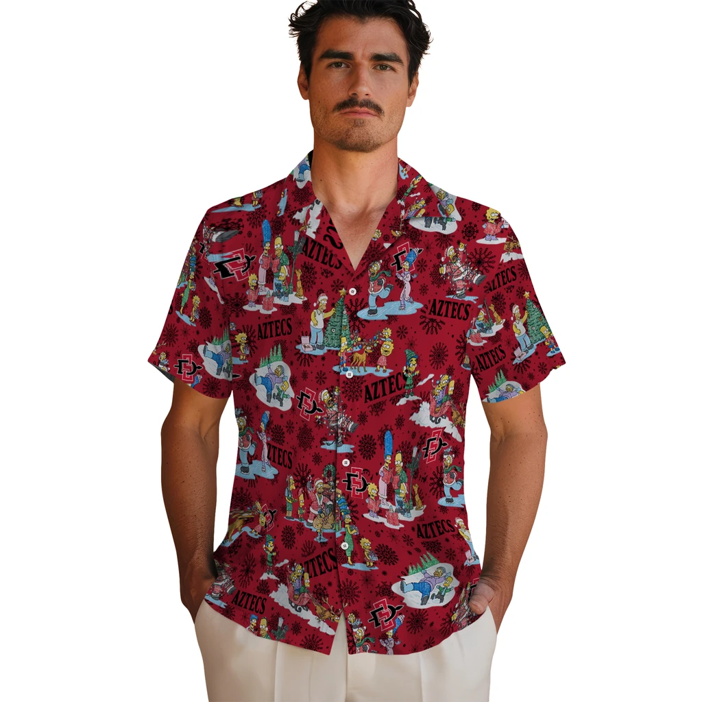San Diego State Aztecs Hawaiian Shirt - Simpsons Christmas san diego state aztecs simpsons christmas red hawaiian shirts fashion forward