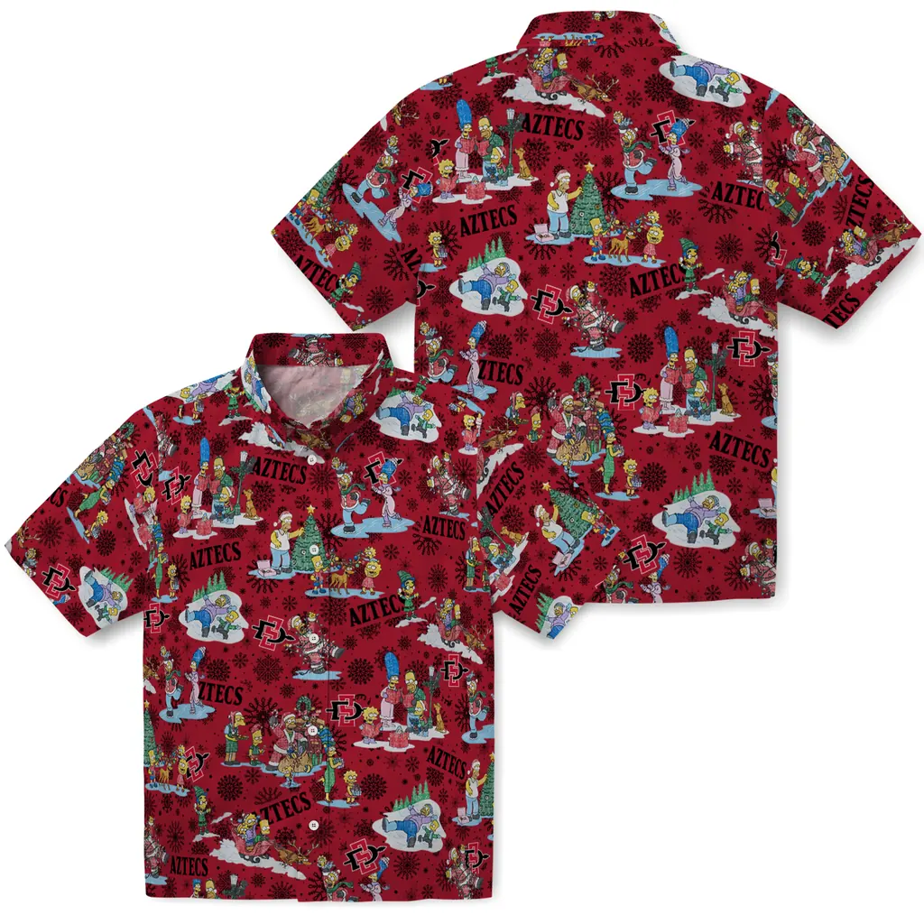San Diego State Aztecs Hawaiian Shirt - Simpsons Christmas san diego state aztecs simpsons christmas red hawaiian shirts high quality