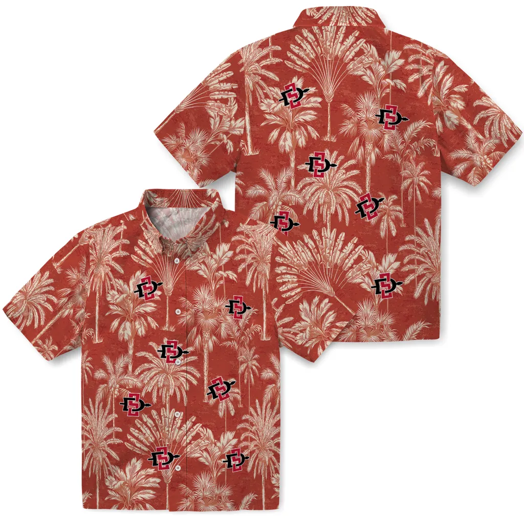 San Diego State Aztecs Hawaiian Shirt - Vintage Palm Tree san diego state aztecs palm shadows red hawaiian shirts high quality