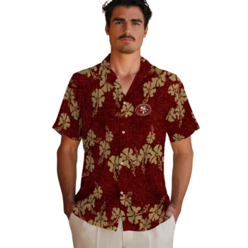 san francisco 49ers hibiscus petals red hawaiian shirts fashion forward