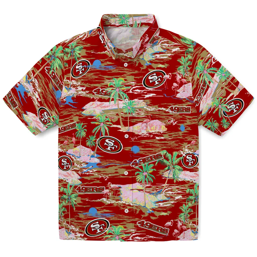 San Francisco 49ers Hawaiian Shirt - Hawaii Island san francisco 49ers flamingo retreat red hawaiian shirts best selling