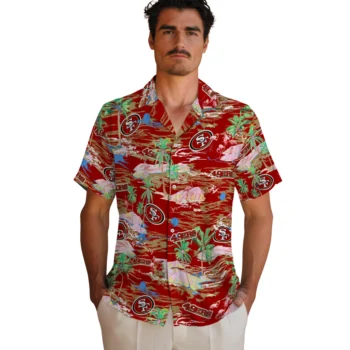 san francisco 49ers flamingo retreat red hawaiian shirts fashion forward