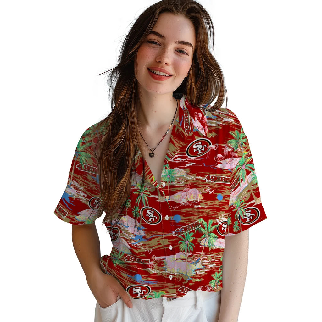 San Francisco 49ers Hawaiian Shirt - Hawaii Island san francisco 49ers flamingo retreat red hawaiian shirts latest model