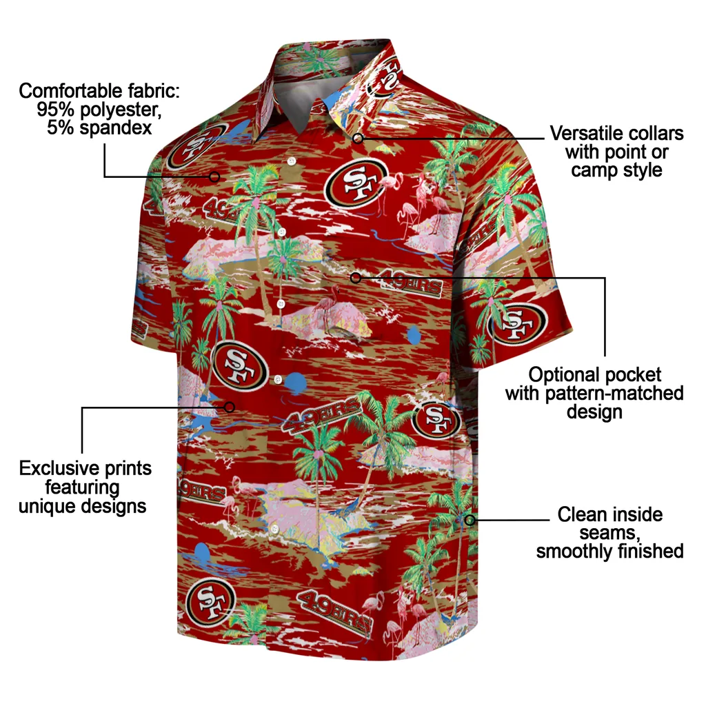 San Francisco 49ers Hawaiian Shirt - Hawaii Island san francisco 49ers flamingo retreat red hawaiian shirts new arrival