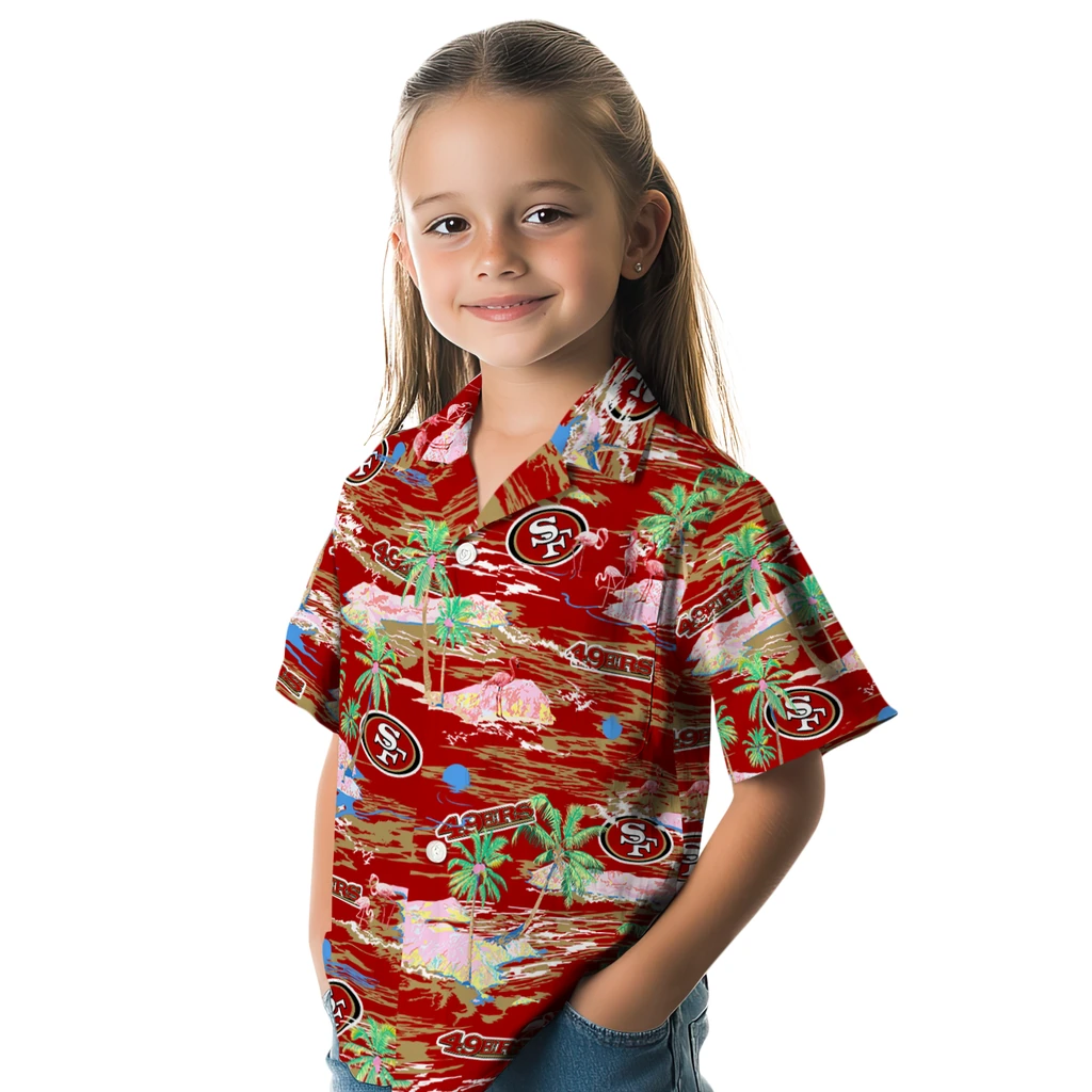 San Francisco 49ers Hawaiian Shirt - Hawaii Island san francisco 49ers flamingo retreat red hawaiian shirts premium grade