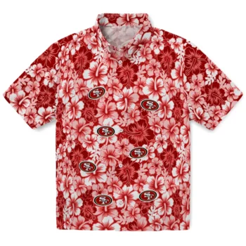 san francisco 49ers hibiscus blooms red hawaiian shirts best selling