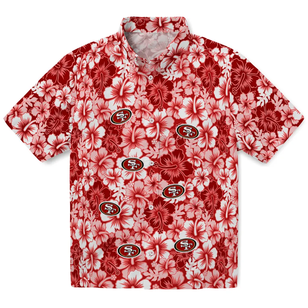San Francisco 49ers Hawaiian Shirt - Hibiscus Blooms san francisco 49ers hibiscus blooms red hawaiian shirts best selling