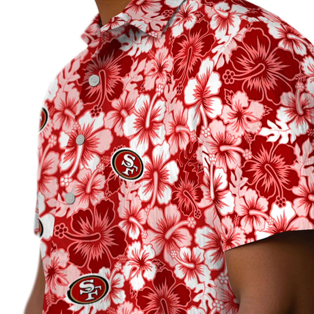 San Francisco 49ers Hawaiian Shirt - Hibiscus Blooms san francisco 49ers hibiscus blooms red hawaiian shirts trendy