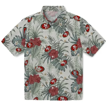 san francisco 49ers hibiscus designs beige hawaiian shirts best selling