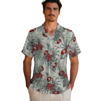 san francisco 49ers hibiscus designs beige hawaiian shirts fashion forward
