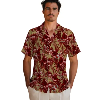 san francisco 49ers hibiscus exotic red hawaiian shirts fashion forward