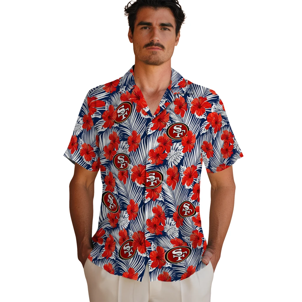 San Francisco 49ers Hawaiian Shirt - Hibiscus Fiesta san francisco 49ers hibiscus fiesta red royal blue hawaiian shirts fashion forward