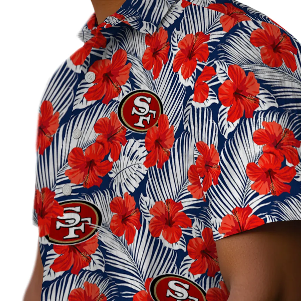 San Francisco 49ers Hawaiian Shirt - Hibiscus Fiesta san francisco 49ers hibiscus fiesta red royal blue hawaiian shirts trendy