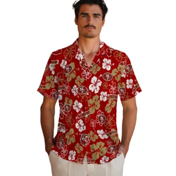 san francisco 49ers hibiscus bloom red hawaiian shirts fashion forward