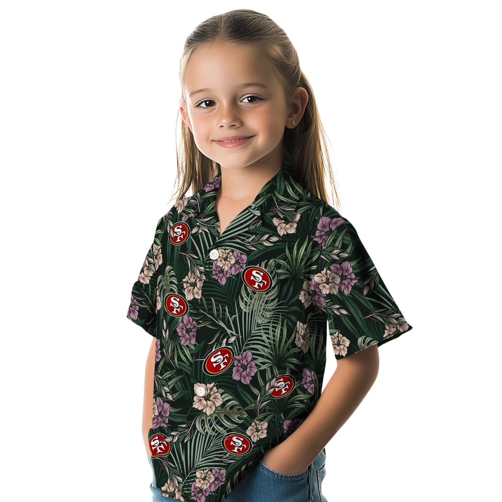 San Francisco 49ers Hawaiian Shirt - Hibiscus Leaves Pattern san francisco 49ers hibiscus leaves pattern green hawaiian shirts premium grade