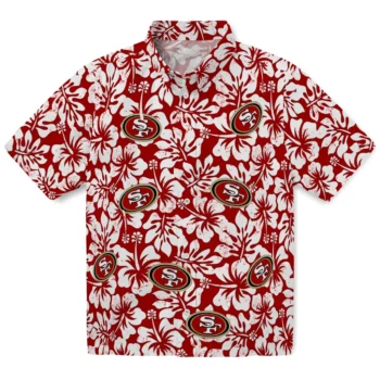 san francisco 49ers hibiscus motif red white hawaiian shirts best selling