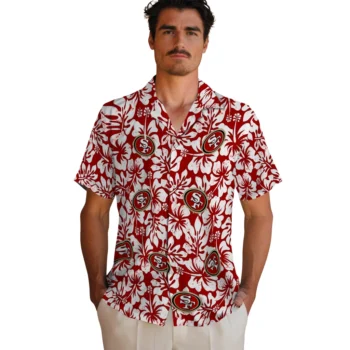 san francisco 49ers hibiscus motif red white hawaiian shirts fashion forward