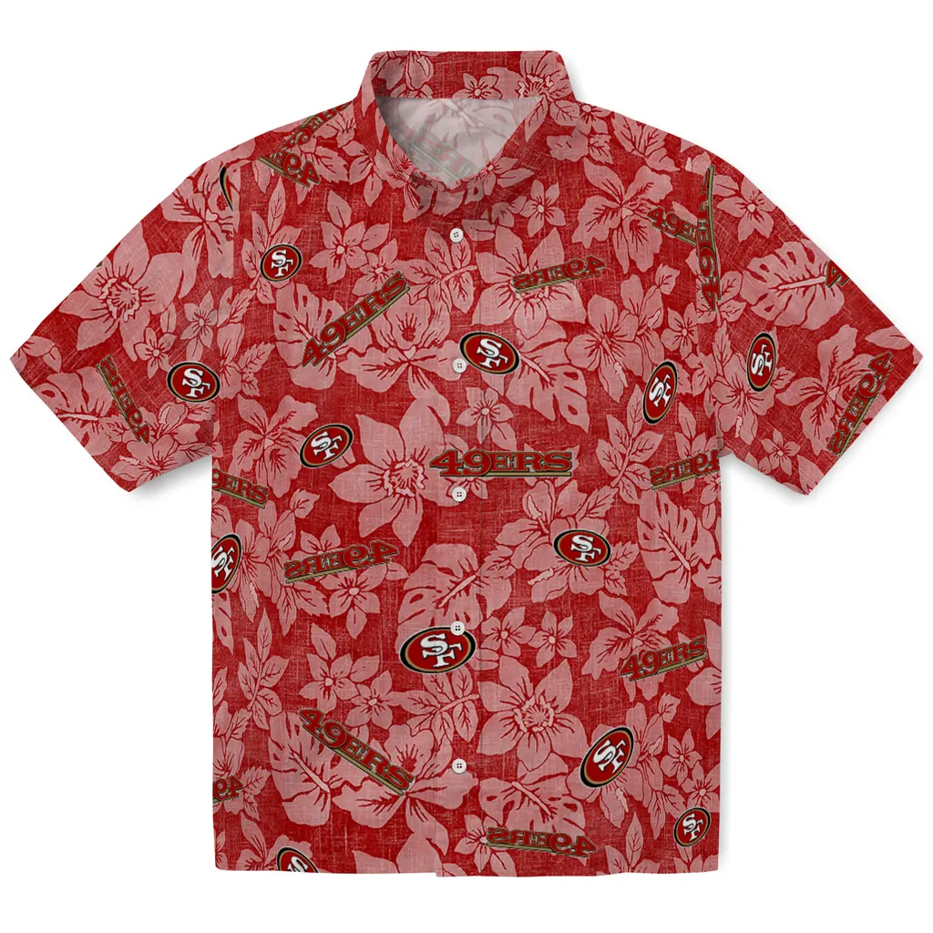 San Francisco 49ers Hawaiian Shirt - Hibiscus Oasis san francisco 49ers hibiscus oasis red hawaiian shirts best selling